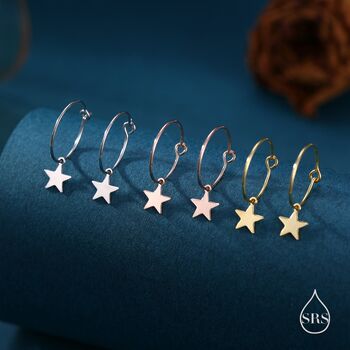 Sterling Silver Very Minimalist Star Hoop Earrings, 4 of 11