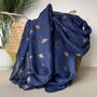 Rose Gold Bee Print Scarf In Navy Blue, thumbnail 1 of 2