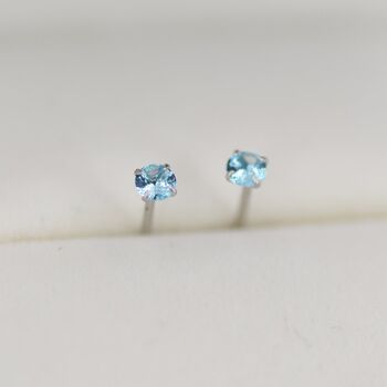 Sterling Silver March Birthstone Aquamarine Blue Cz Stud Earrings, 5 of 12
