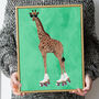 Custom Giraffe Rollerskating Personalised Art Print, thumbnail 3 of 5