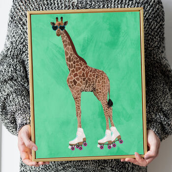 Custom Giraffe Rollerskating Personalised Art Print, 3 of 5