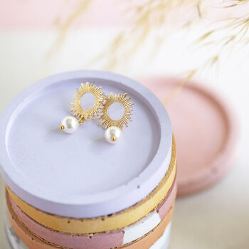Sun Earrings With Pearl Drop Detail, 4 of 9