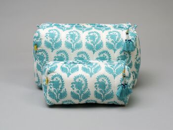 Floral Paisley Pattern Quilt Cotton Aqua Makeup Bag, 3 of 5