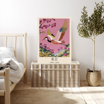 Pink Crane Japanese Art Print, 5 of 5