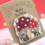 Fairytale Magical Mushroom Wooden Pin Badge, thumbnail 6 of 6