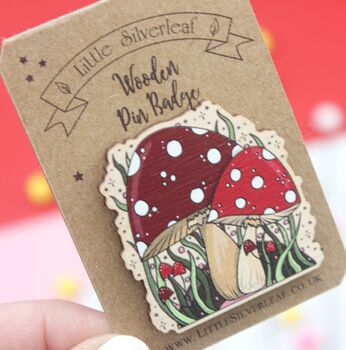 Fairytale Magical Mushroom Wooden Pin Badge, 6 of 6