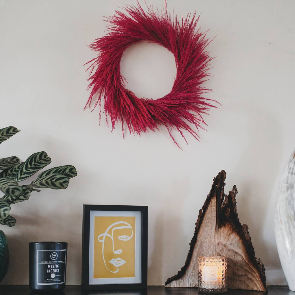 Pink Dried Pampas Grass Wreath Wall Hanging, 1 of 2