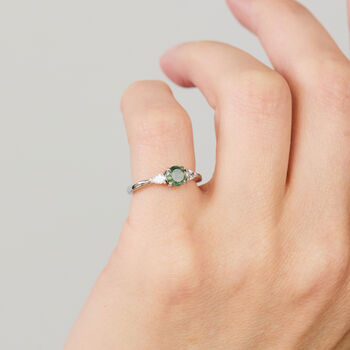 Round Moss Agate And Diamond Engagement Ring, 5 of 5