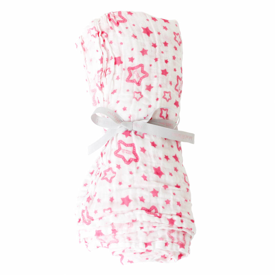 Pink Organic Star Muslin Swaddle By Jack And Jillaroo