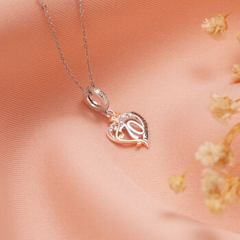 70th Birthday Necklace Silver Heart With Rose Gold Flower Pendant, 3 of 5