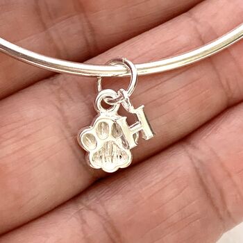 Handmade Personalised Sterling Silver Paw Print Bangle, 4 of 5