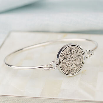 60th Birthday 1962 Sixpence Coin Bangle Bracelet, 11 of 12