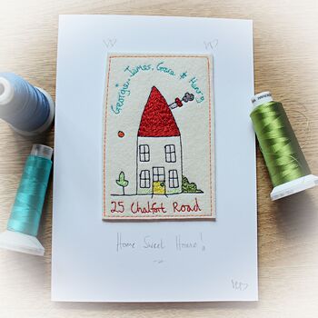 New Home Card, Embroidered, Personalised, 2 of 12