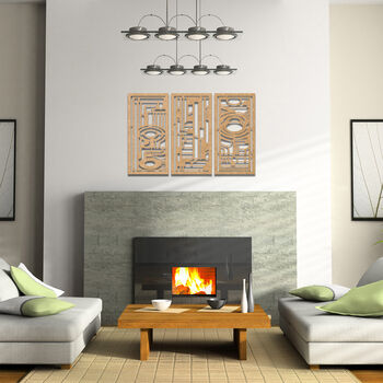 Abstract Geometric Wood Triptych: Modernist Wall Art, 8 of 10