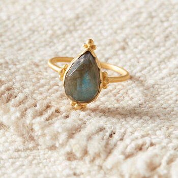 Grey Labradorite18 K Gold And Silver Pear Shaped Ring, 9 of 12