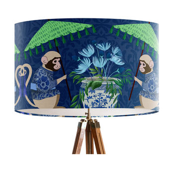 Monkey Parasol, Chinoiserie Lampshade In Blues, 3 of 5