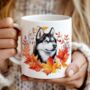 Personalised Dog Mug Husky In An Autumn Wreath, thumbnail 1 of 2