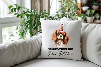 Personalised King Charles Spaniel Birthday Congratulations Party Cushion, 2 of 2