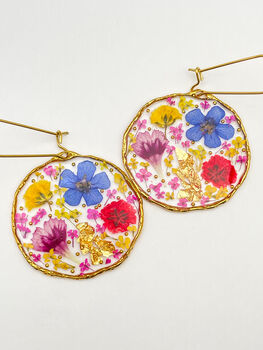Medium Earrings With Real Pink Flowers In Silver Or Gold, 4 of 10