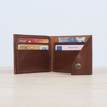 Leather Credit Card Wallet With Brass Popper, 5 of 8