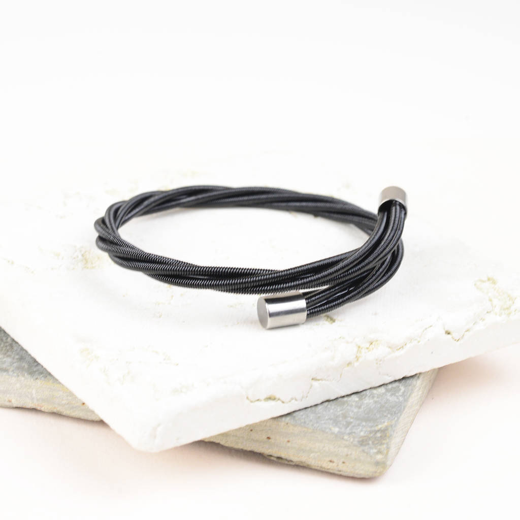 Black Bass Guitar String Bracelet By Bobby Rocks