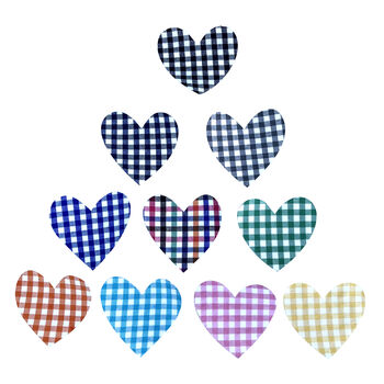 Gingham Iron On Applique Hearts Ten Colours Three Sizes, 3 of 3