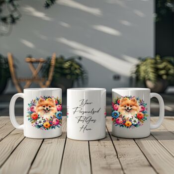 Personalised Pomeranian Summer Floral Dog Wreath Gift Keepsake Mug, 2 of 2