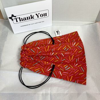 Red Confetti Sprinkles Cotton Drawstring Gift Pouch Bag, 2 of 4