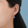 Sterling Silver Amethyst Purple Pear Cut Cz Drop Earrings, thumbnail 5 of 11