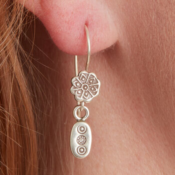Oxidised Stamped Silver Boho Earrings, 5 of 7