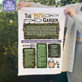 Birthday Gift For Gardeners Personalised Birth Year Tea Towel, 5 of 7