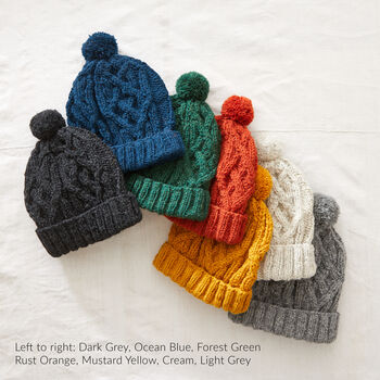 Fair Trade Unisex Cosy Cable Knit Wool Bobble Hat, 9 of 10