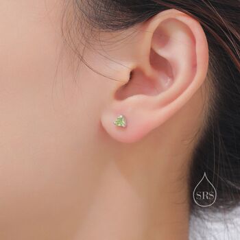 Sterling Silver Trillion Cut Genuine Peridot Stud Earrings, 3 of 12