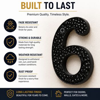 Black Brass Door Number Six Plaque, 5 of 8