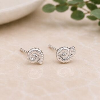 Sterling Silver Ammonite Fossil Stud Earrings, 4 of 9