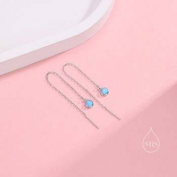 Tiny Blue Opal Coin Ear Threader Earrings, 2 of 9