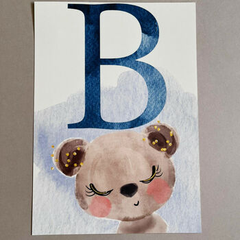 Personalised Bear Initial Nursery Print, 2 of 3