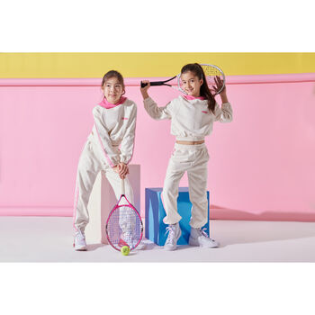 Shine Girls Cotton Tracksuit – Ecru And Pink, 2 of 4