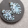 Aqua Blue Tortoiseshell Leaf Earrings, thumbnail 2 of 3