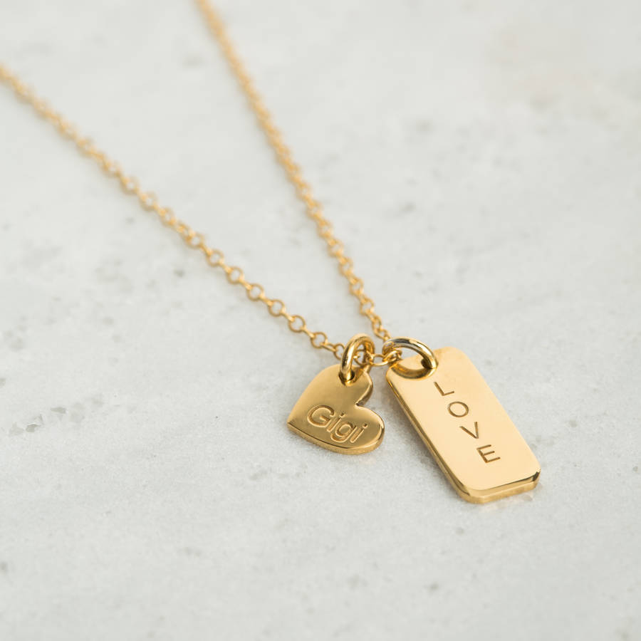 personalised bar and heart charm necklace by lily & roo ...