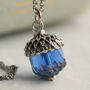 Sapphire Blue Silver Acorn Necklace, thumbnail 1 of 7