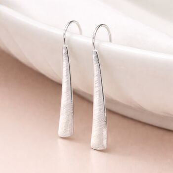 Silver Plated Textured Bar Drop Earrings – 35mm X 5mm, 2 of 7