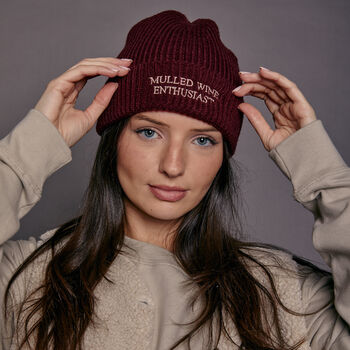 Embroidered Mulled Wine Beanie Hat, 3 of 6