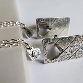 Personalised Silver Heart Cufflinks And Necklace, 10 of 12