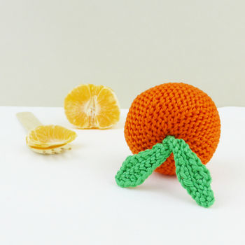 Clementine Orange Fruit Crochet Cotton Soft Toy, 3 of 7
