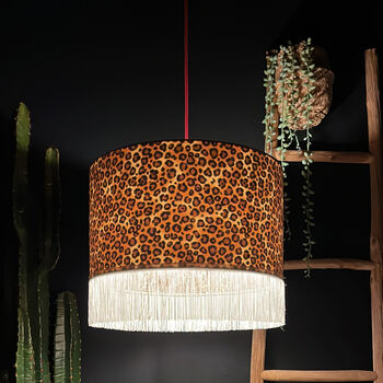 White Leopard Print Silhouette Lampshade With Fringing, 2 of 6