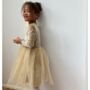 Champagne Gold Sparkly Long Sleeve Velvet Tutu Dress, thumbnail 6 of 11