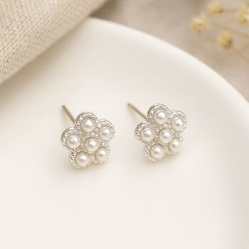 Sterling Silver Pearl Daisy Flower Stud Earrings – 7mm, 11 of 11