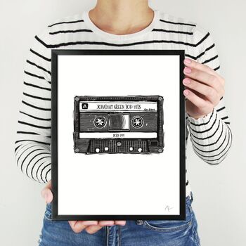 Personalised Linocut Cassette Tape Art Print, 7 of 12
