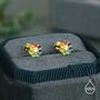 Sterling Silver Rainbow Flower 16 G Flat Back Earrings Internally Threaded, thumbnail 4 of 11